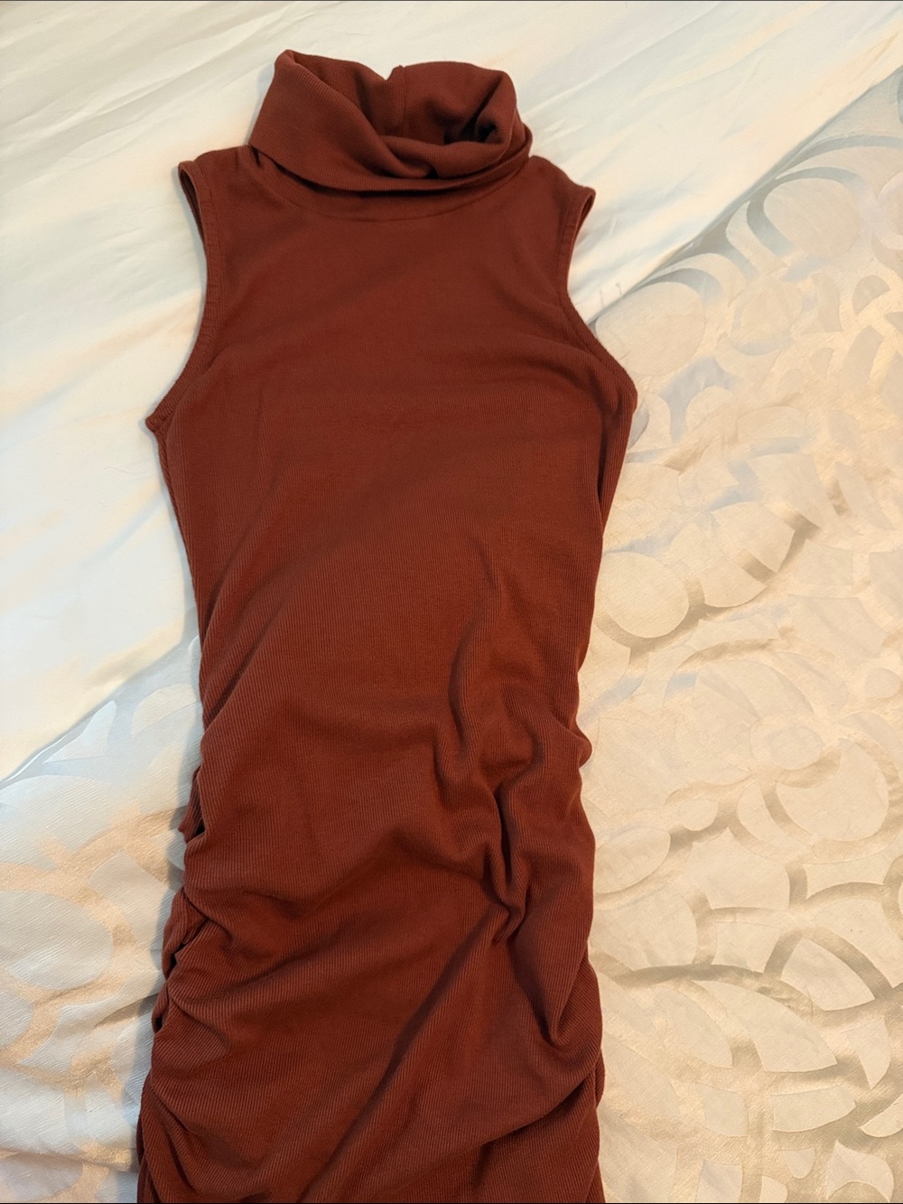 Sleeveless Turtleneck Tank Top in Rust